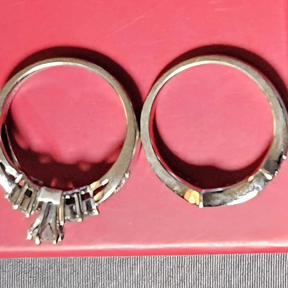 Wedding Set Natural Diamond Rings, 14K White Gold - Picture 4 of 7